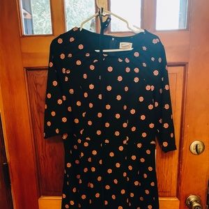 Unique Vintage Black & Orange Pumpkin Knit Dress
